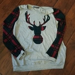 Christmas Holiday Reindeer Plaid Top Size XL